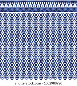 Vector illustration of a Moroccan themed geometric background with blue elements, tile-able horizontally 