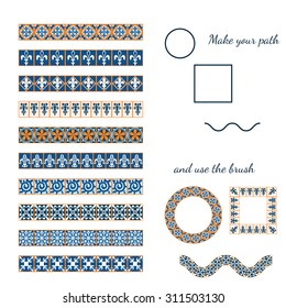 Vector Illustration of Moroccan tiles Brushes for Design, Website, Background, Banner. Element for make your frame or border. Middle Ages Ornament Texture Template
