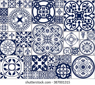 Vector Illustration of Moroccan tiles Seamless Pattern for Design, Website, Background, Banner.
Spanish element for Wallpaper, Ceramic or Textile. Middle Ages Ornament Texture Template. White and Blue