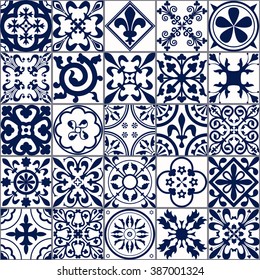 Vector Illustration of Moroccan tiles Seamless Pattern for Design, Website, Background, Banner.
Spanish element for Wallpaper, Ceramic or Textile. Middle Ages Ornament Texture Template. White and Blue