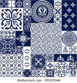 Vector Illustration of Moroccan tiles Seamless Pattern for Design, Website, Background, Banner. Spanish element for Wallpaper, Ceramic or Textile. Middle Ages Ornament Texture Template. White and Blue