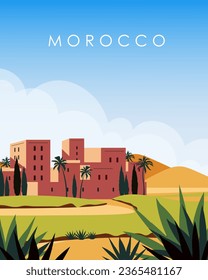 Vector illustration. Morocco. Design for poster, banner, postcard. Tourism, travel.