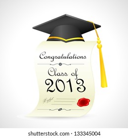 vector illustration of mortar board on graduation certificate