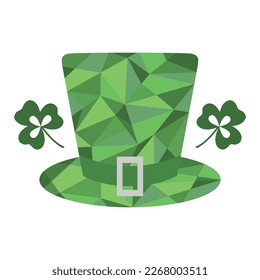 Vector illustration with mosaic style hat Happy St. Patrick's Day Ireland carnival Shamrock Clover leaf  Irish Holiday Party Festive Celtic culture 17 March Lucky Design for print