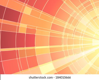 Vector illustration of mosaic sun rays, stained glass window.