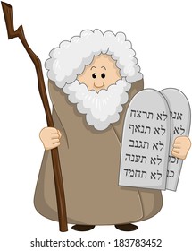 Vector illustration of Moses holding the ten commandments. 