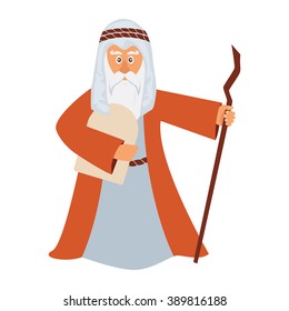 Vector Illustration Of Moses Standing For Passover And Holding Stone Torah