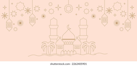 Vector illustration with mosque. Banner for Ramadan Kareem holiday