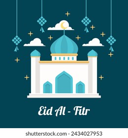 Vector illustration of a mosque with cloud and light stars