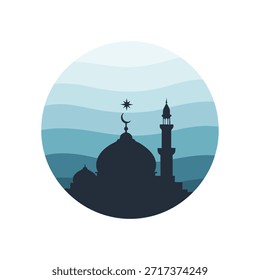 Ilustración vectorial de la mezquita con la luna creciente