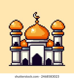 Vector Illustration of Mosque design with Pixel Art Design, perfect for game assets themed designs