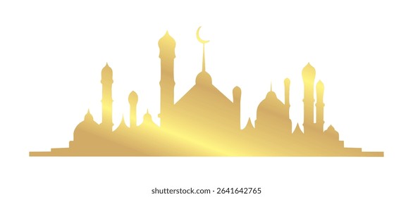 vector illustration of a mosque with a dome and golden minarets