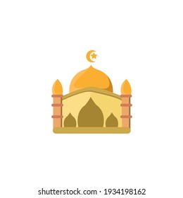 Vector illustration of mosque dome tower mascot logo with yellow gold color isolated on white. For ramadhan, moslem, islamic, eid. Flat color flat design 
