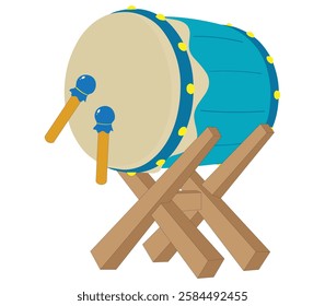 Vector illustration of mosque drum or nickname "bedug" in Indonesia, mosque drum with stick and buffer, ramadhan drum clip art image, mosque drum icon