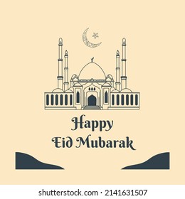 Ilustración vectorial de la imagen de una mezquita, luna creciente islámica. top view, perfecto para fondos, fondos de pantalla y celebración del mes de Ramadán
