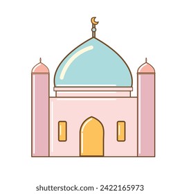 Vector illustration of mosque, hand drawing of muslims mosque in pastel colors, Ramadan kareem
