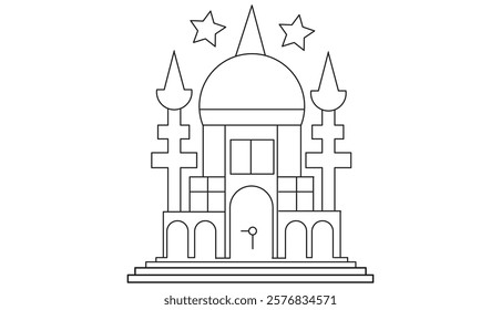 Vector illustration of mosque icon silhouette, MUSLIM, symbols, on white background.