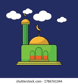 vector illustration of mosque, islamic center, green with blue background