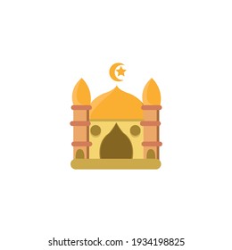 Ilustración vectorial del logo de la mascota de la mezquita con color dorado amarillo. Para ramadhan, moslem, islámico, eid. Diseño plano de color plano 