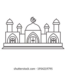 Vector illustration of a mosque  or masjid building with colorless lines, perfect for coloring books