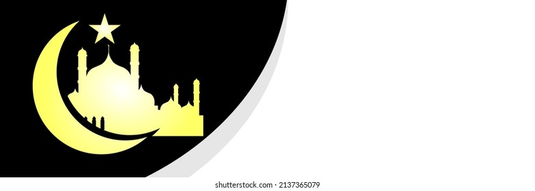 vector illustration of a mosque, moon and stars on a black background