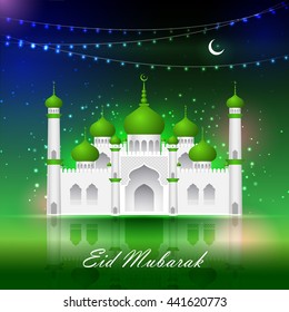 vector illustration of mosque on Eid Mubarak ( Blessing for Eid) background 