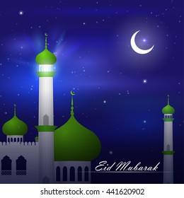 vector illustration of mosque on Eid Mubarak ( Blessing for Eid) background 