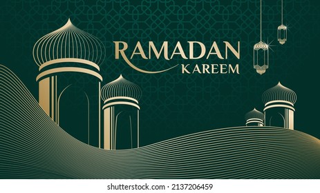 ilustración vectorial de la mezquita y el marco de escritorio de bienvenida ramadan kareem. Documento de bienvenida de Ramadán. etiqueta de saludo de ramadan. 