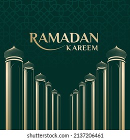 vector illustration of mosque and ramadan kareem greeting post frame. Ramadan greeting document. ramadan greeting label. 