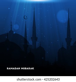 Vector Illustration of Mosque. Ramadan Mubarak greeting card design for holy month of muslim community