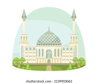 Vector illustration of the mosque. Religious architectural building.