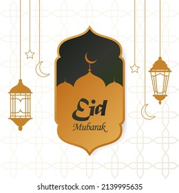Vector illustration of mosque silhouette and Arabic lantern ornament. Suitable for design element of Eid Mubarak greeting. Ramadan and Eid Mubarak theme background.