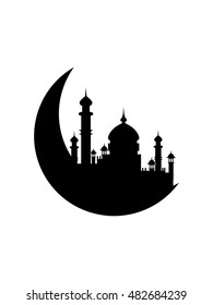 Vector illustration, Mosque Silhouette black isolated on white. Can be used as as a poster, or postcard