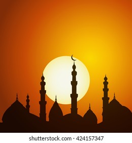 Vector illustration, Mosque Silhouette. Can be used as as a poster, or postcard