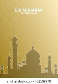 Vector illustration, Mosque Silhouette. Can be used as as a poster or postcard, invitation and greeting card, book cover. With ornament pattern