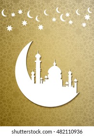 Vector illustration, Mosque Silhouette. Can be used as as a poster, or postcard, invitation and greeting card. With ornament pattern