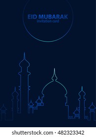 Vector illustration, Mosque Silhouette. Can be used as as a poster or postcard, invitation and greeting card, book cover. With ornament pattern