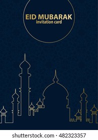 Vector illustration, Mosque Silhouette. Can be used as as a poster or postcard, invitation and greeting card, book cover. With ornament pattern