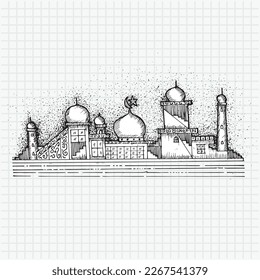 vector illustration of mosque, sketch illustration
