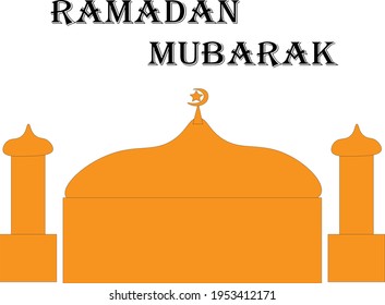 Vector illustration of a mosque, with the text of Ramadan mubarak on the white background.