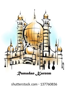 Vector Illustration of Mosque. Translation: Ramadan Kareen - May Generosity Bless You During The Holy Month