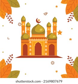 ilustración vectorial de una mezquita con varios ornamentos, perfecta para afiches, anuncios, plantillas, etc.
