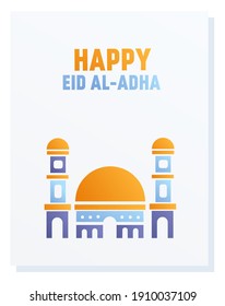 Vektorgrafik einer Moschee mit den Worten Happy Eid al Adha.  Illustration für Islam.  flach minimalistisches Gradien Design eps10.