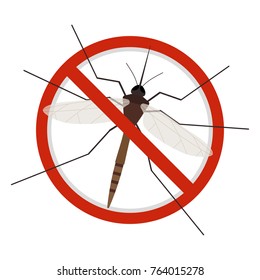 Vector illustration of mosquito stop sign isolated on white background. Anti gnat symbol in flat style.