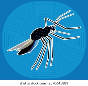 Vector Illustration of a Mosquito with Vibrant Detailing and Concentric Circular Background – Perfect for Awareness Campaigns, Infographics, Health and Disease Prevention Designs, or Scientific Materi