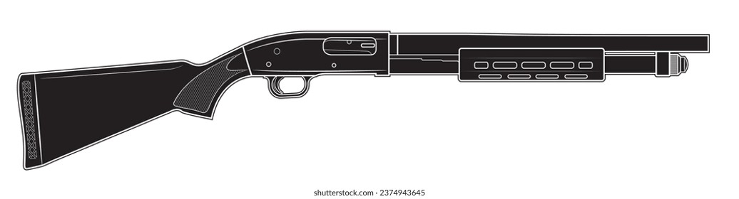 Vector illustration of the most famous, traditional, pump-action shotgun on a white background
