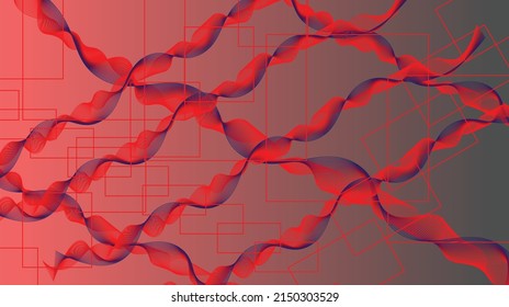 Vector illustration mostly in shades of red. Slight blue color. red rectangles. Abstract waves with distinctive lines. Background fill in gradient color.