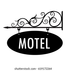 Vector illustration motel vintage, old sign.  Signage sign route hanging information banner retailer. Motel door sign