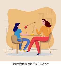 Vector illustration of mother accompanying her daughter to study