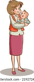 vector illustration of mother and baby in her arms